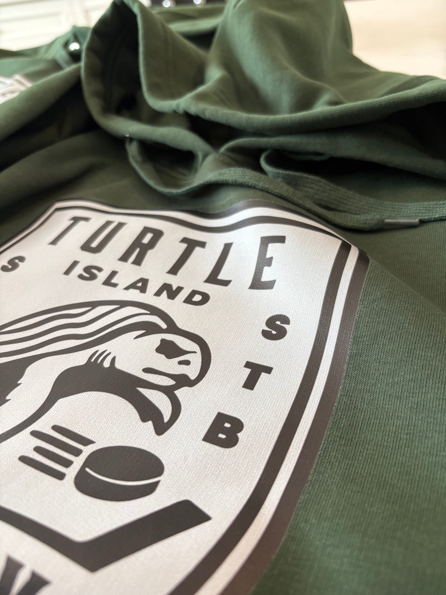 Turtle Island Hockey Hoodie- Green ( White logo )