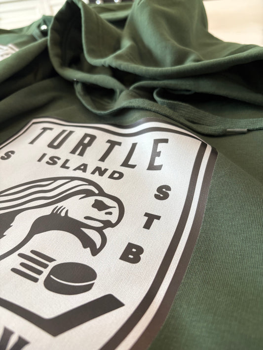 Turtle Island Hockey Hoodie- Green ( White logo )