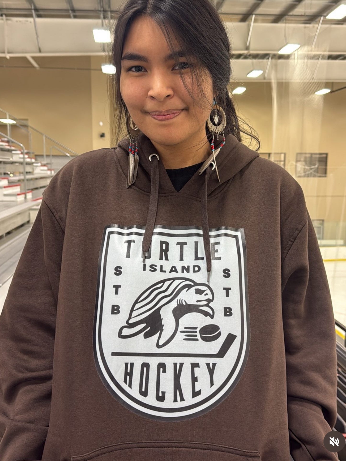 Turtle Island Hockey Hoodie- Brown (white logo)