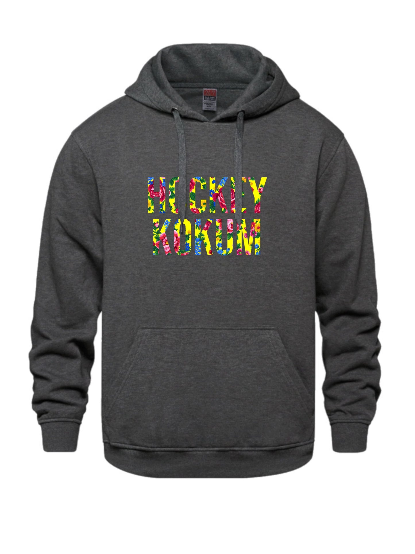 Hockey Kokum (Floral ) Hoodie- Dark Grey