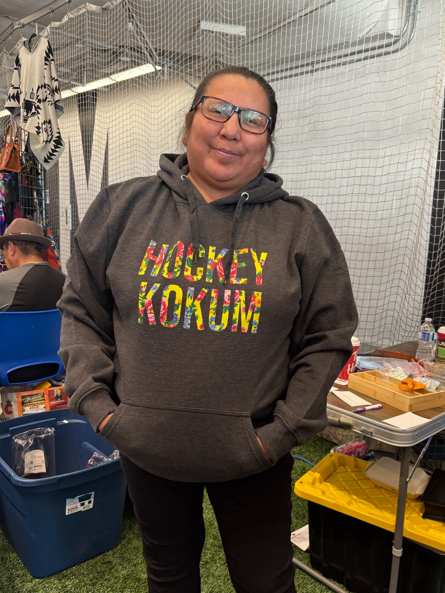 Hockey Kokum (Floral ) Hoodie- Dark Grey